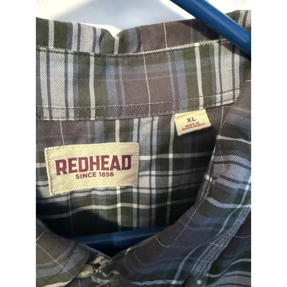 RedHead‎ Plaid Button Down Shirt Mens XL Green Blue LongSleeve